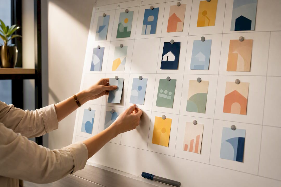 Agent arranging a 30-day social calendar