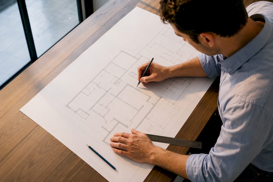 Agent reviewing an architectural floor plan