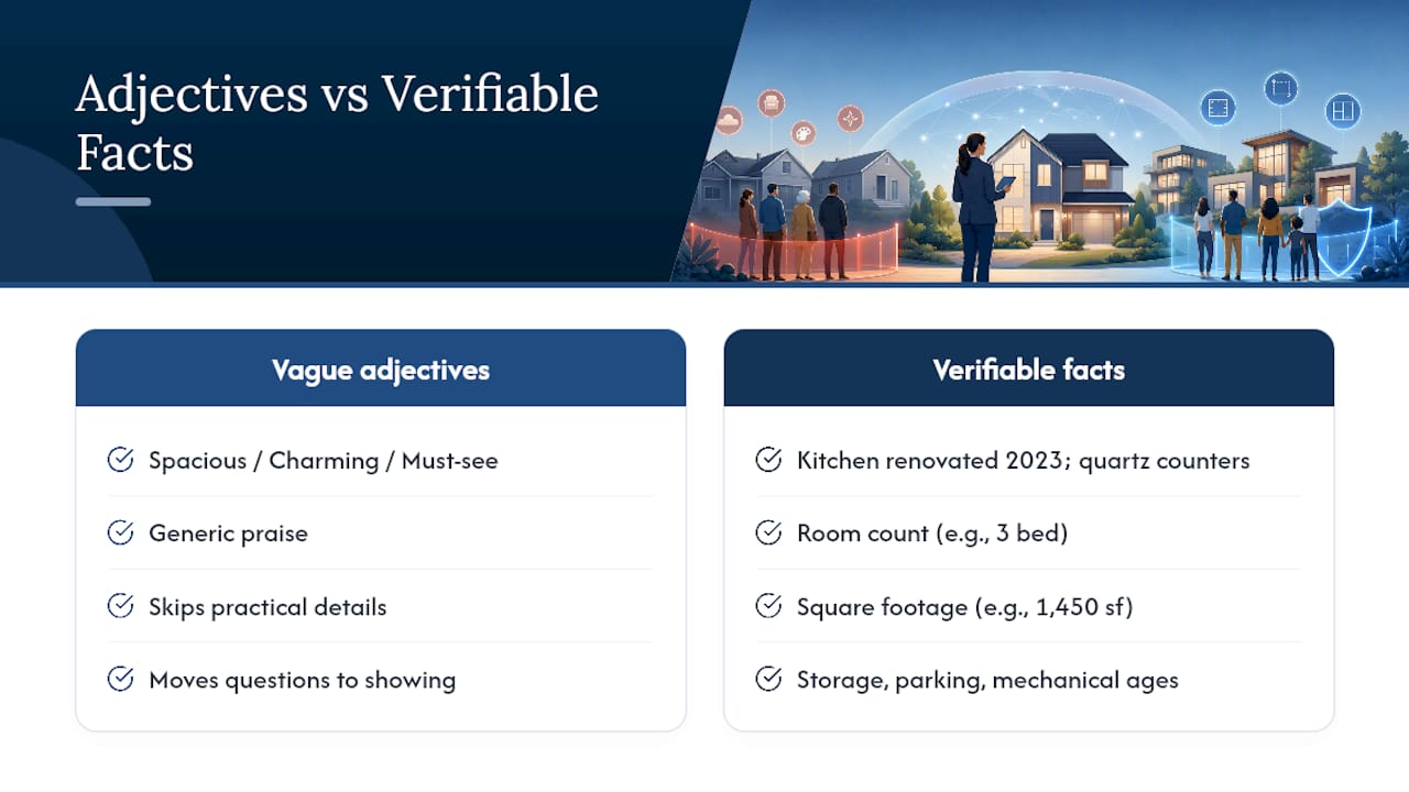 Vague adjectives compared with verified property facts
