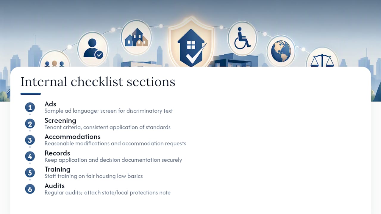 Six sections of a fair housing checklist