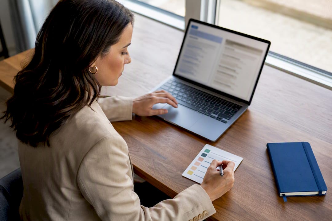 Agent reviewing bilingual property listing copy