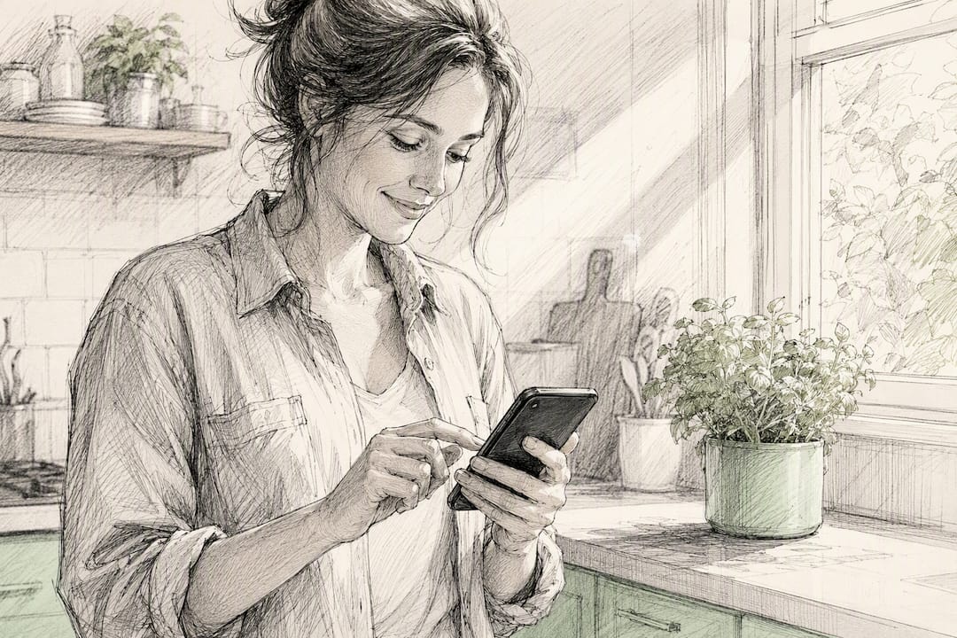 Coach typing a personalized welcome message on smartphone