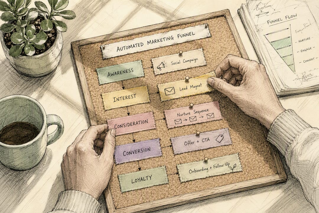 Hands creating a physical representation of marketing funnel