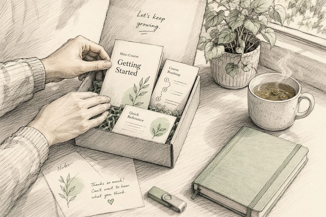 Hands packaging materials symbolizing digital product
