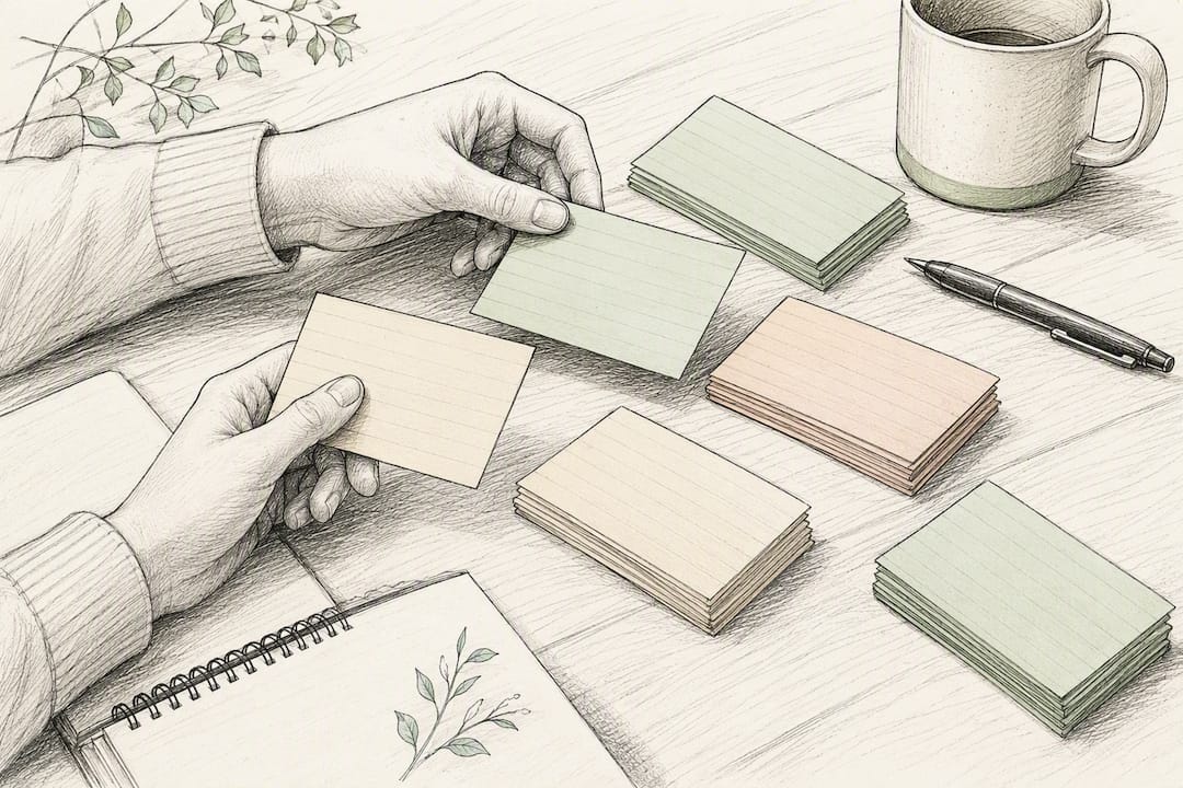 Hands arranging coaching objection response cards