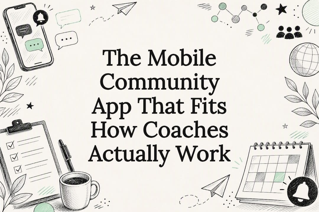 Decorative title card illustration with community app icons
