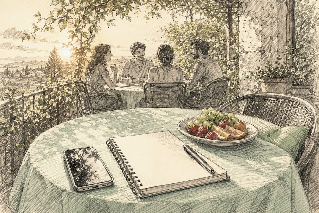 Phone on kitchen table indicating daily mobile routine