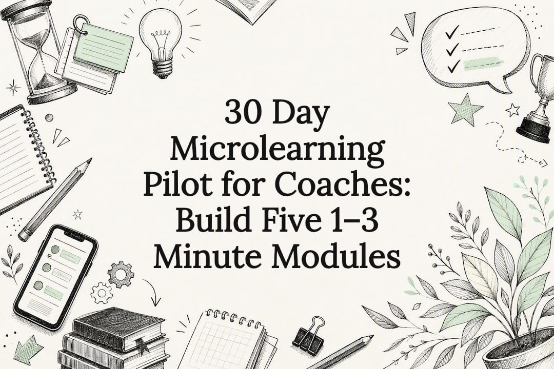 Decorative title card illustration with coaching and learning symbols