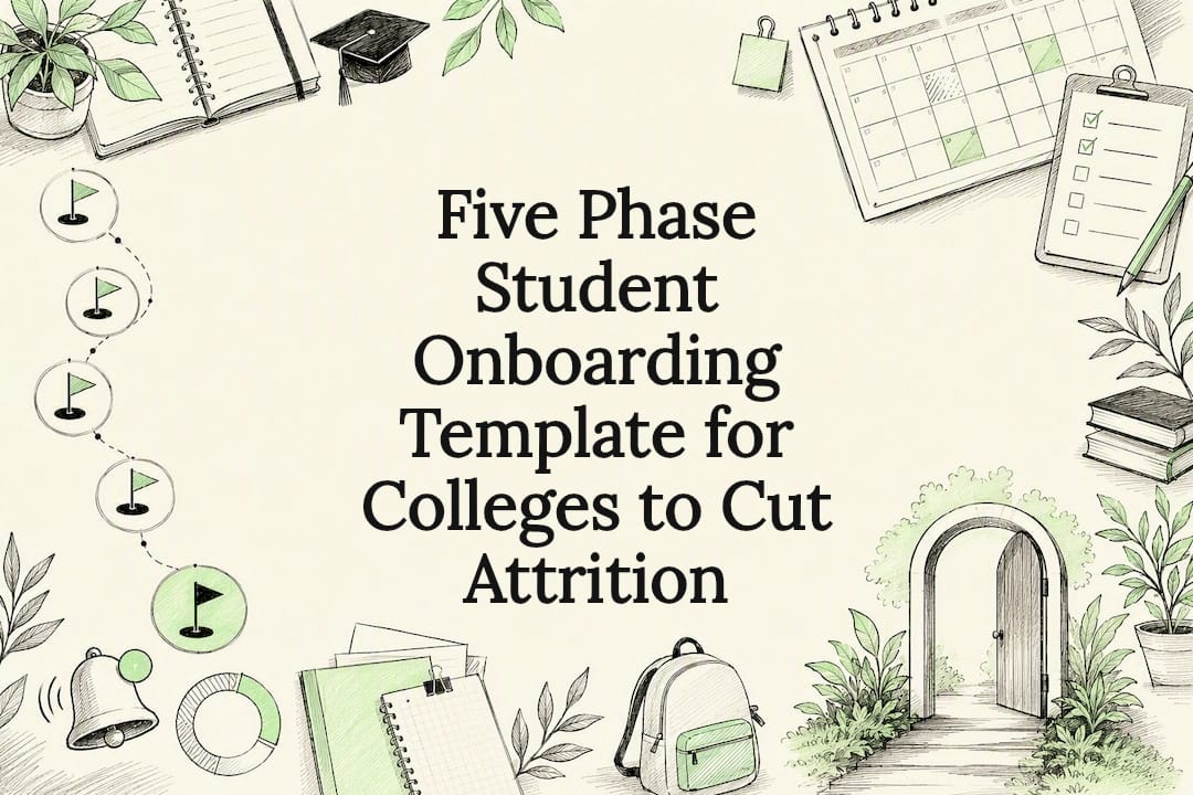 Decorative five-phase student onboarding title card