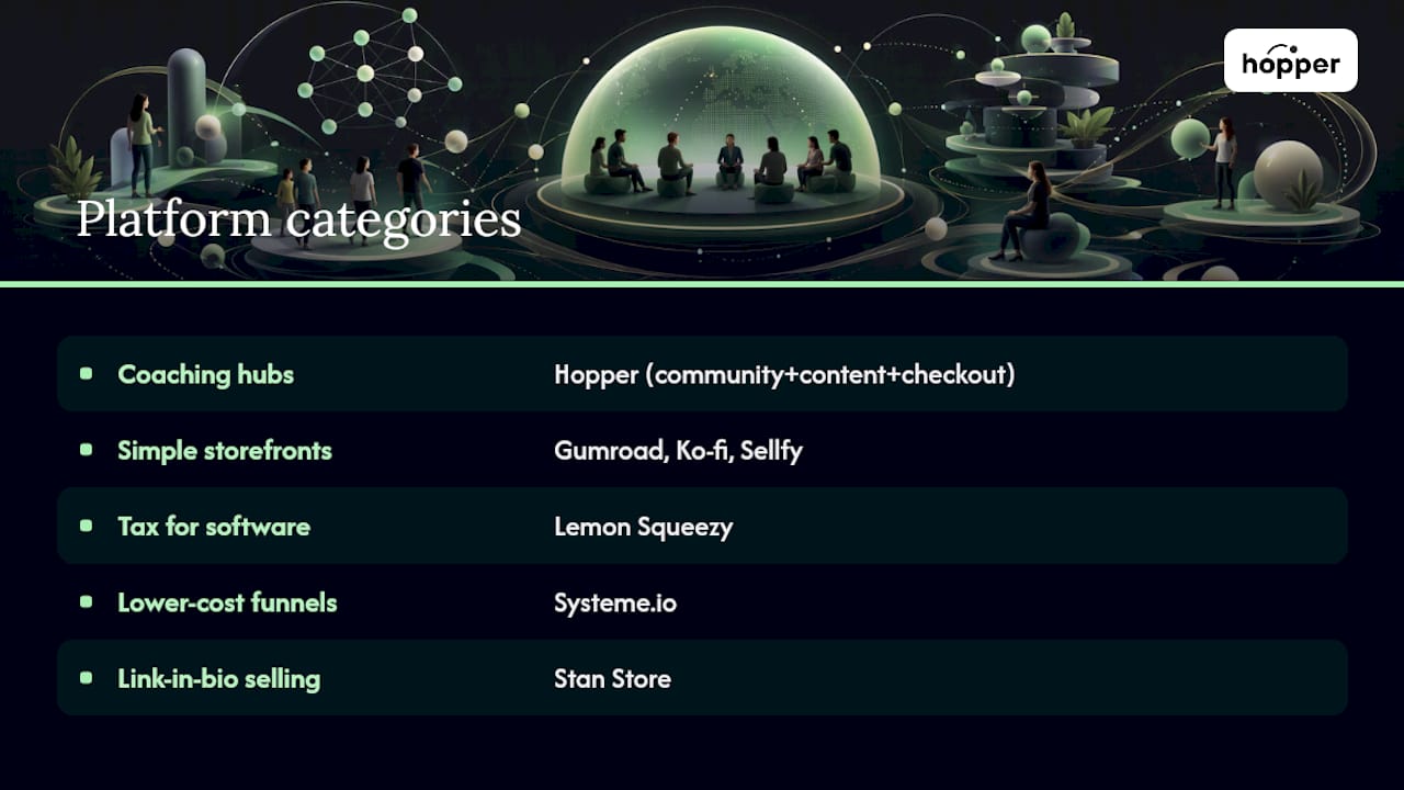 Categories of Payhip alternative platforms
