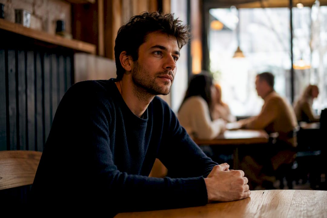 Person quietly reflecting at social event