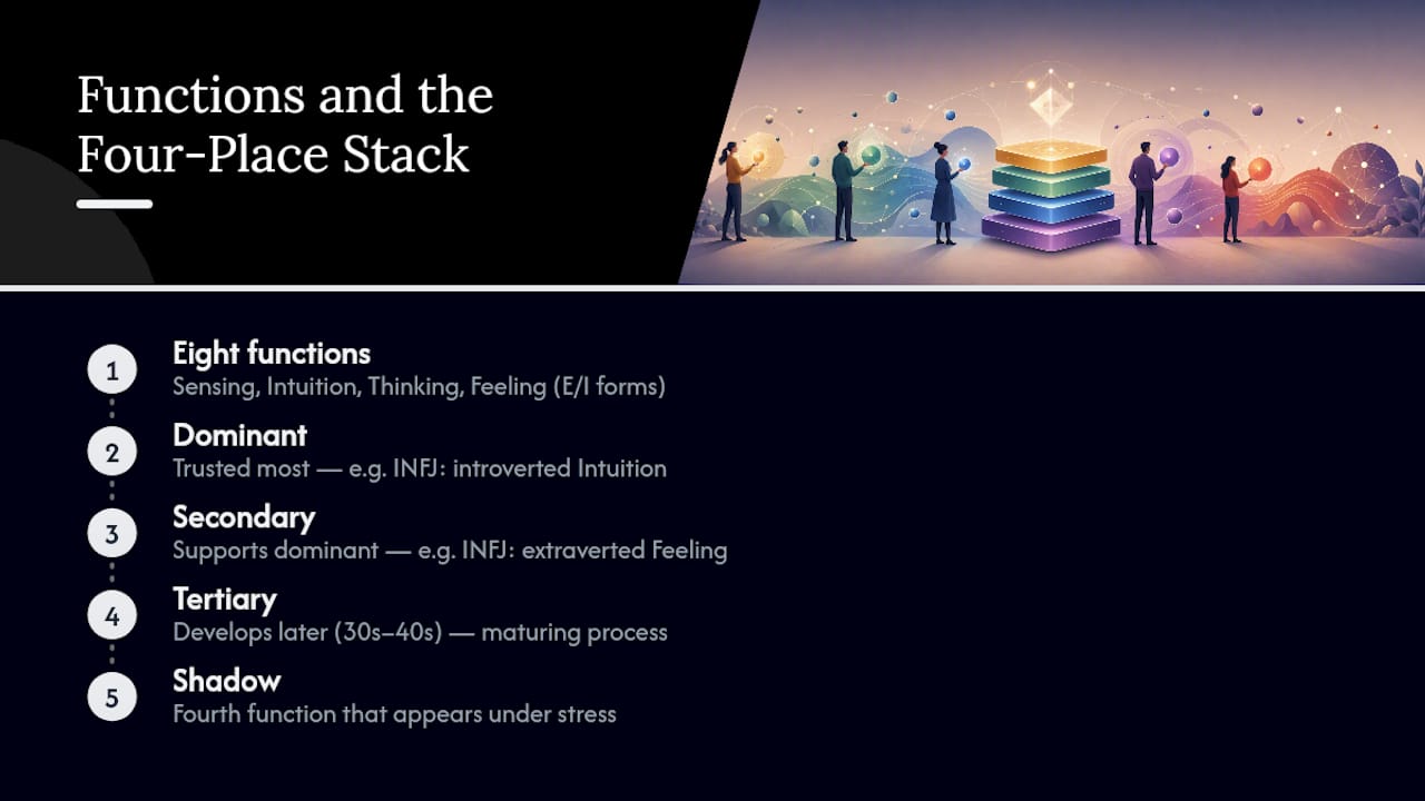 Cognitive functions and four-level personality stack
