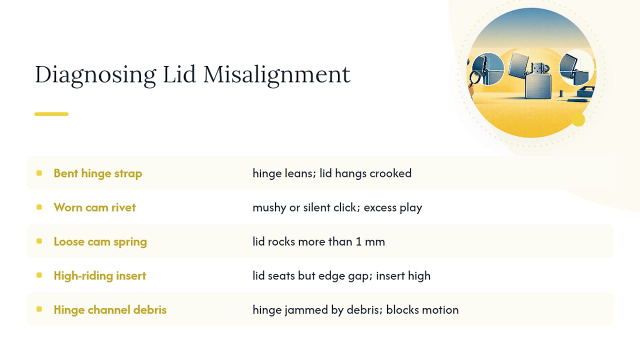 Diagram of five causes of lighter lid misalignment