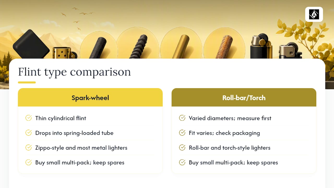 Diagram comparing lighter flint types and compatibility