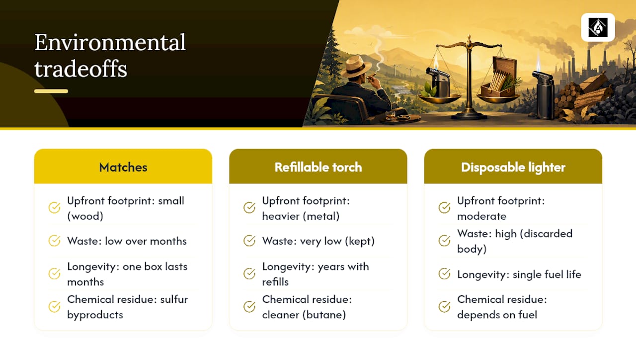 The Environmental Cost of Matches vs Lighters — overview diagram