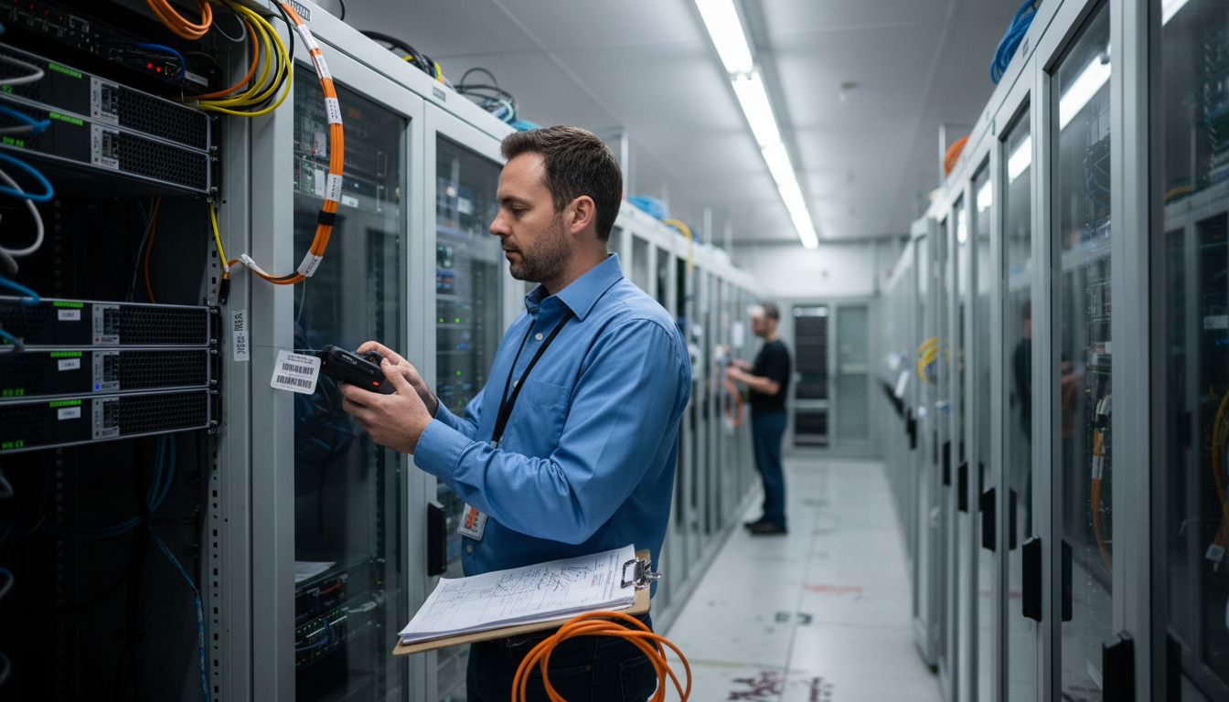 IT manager scanning assets in server room