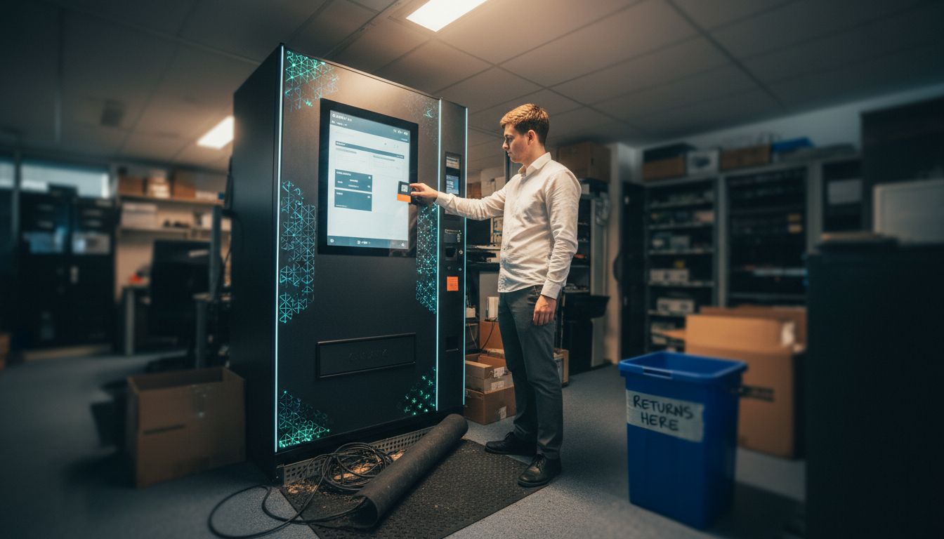 Employee using smart vending hardware dispenser