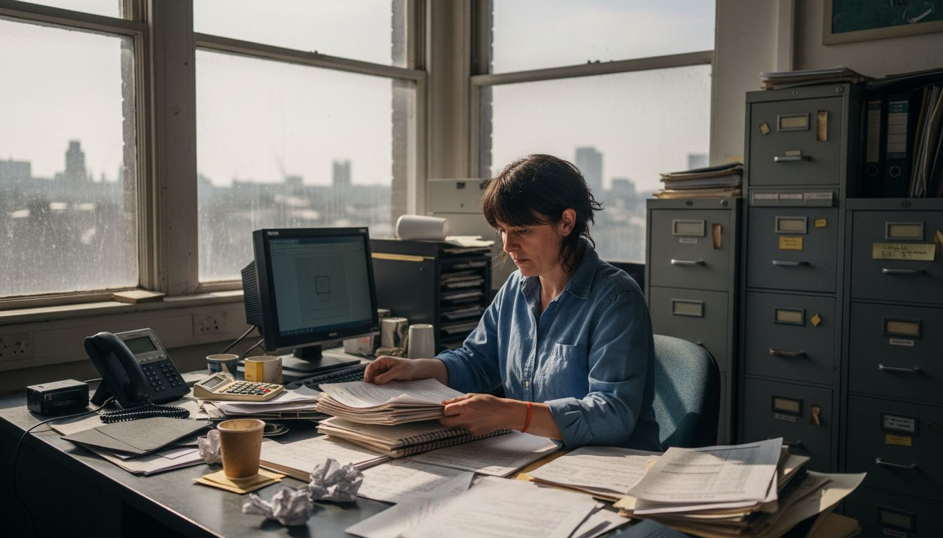 IT manager reviewing paper asset logs