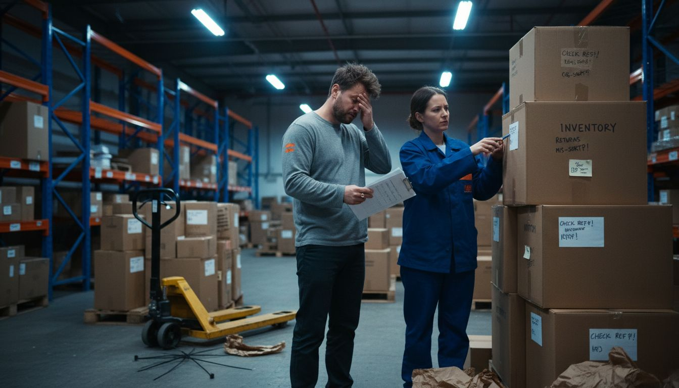 Warehouse staff checking asset sheets