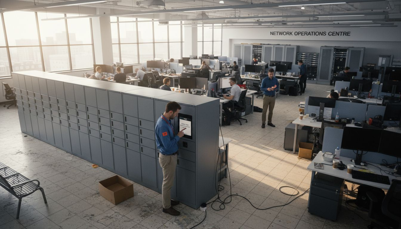 IT manager using smart food lockers in office