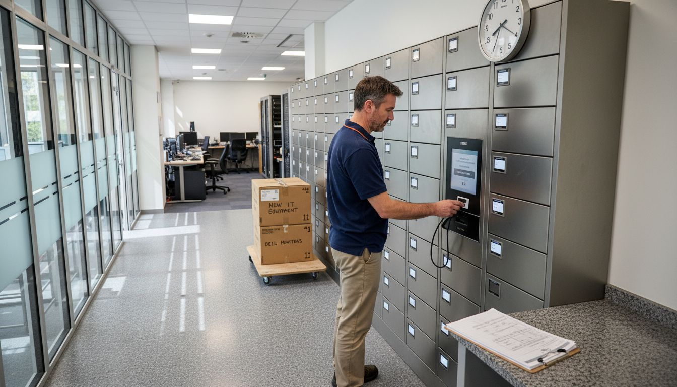 Manager accessing electronic locker room with RFID card
