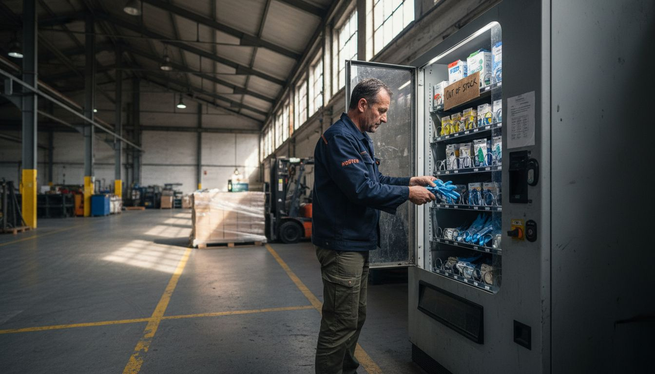 Facility manager uses PPE vending machine in warehouse