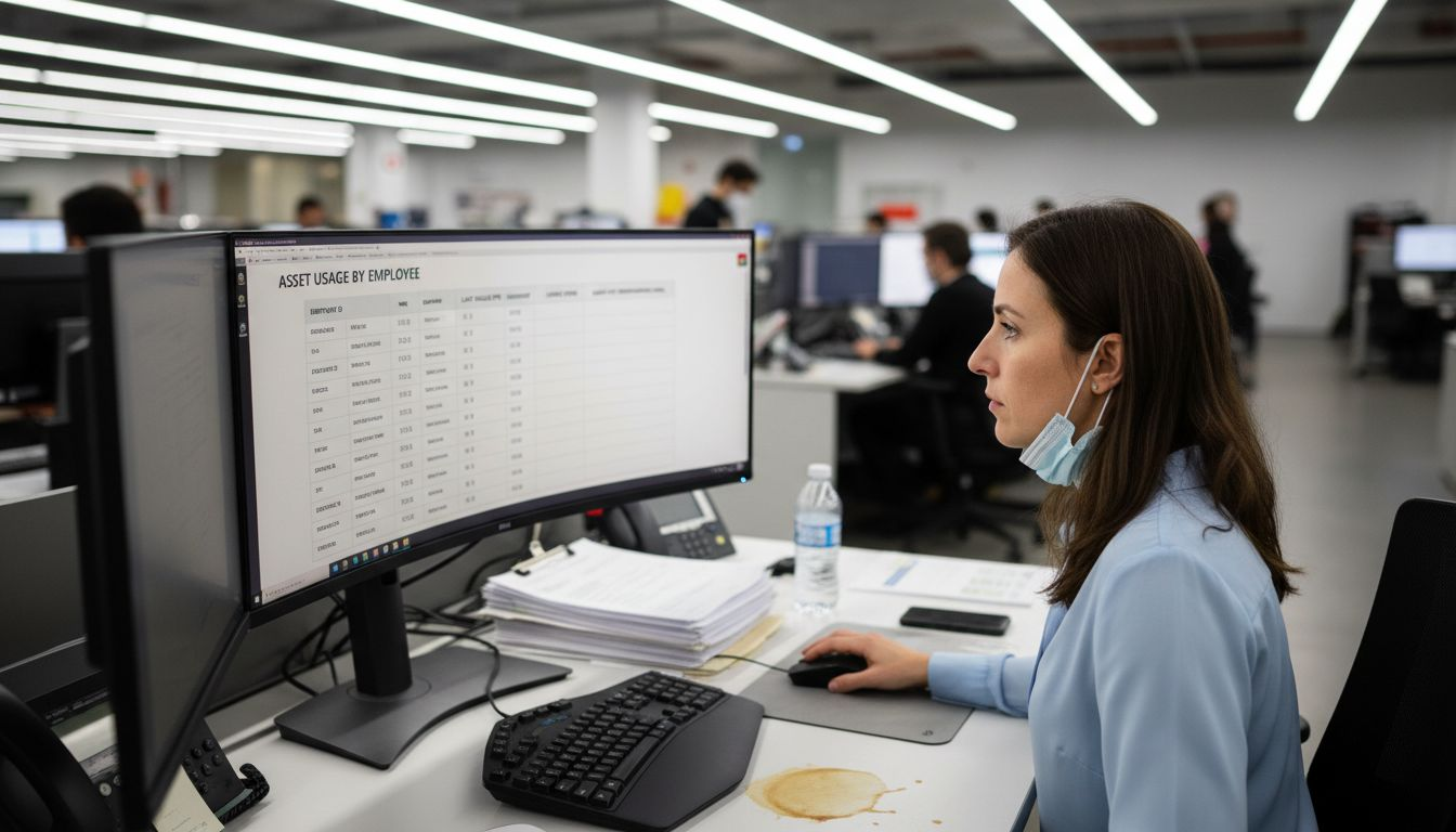 Supervisor checks PPE usage dashboard at workstation