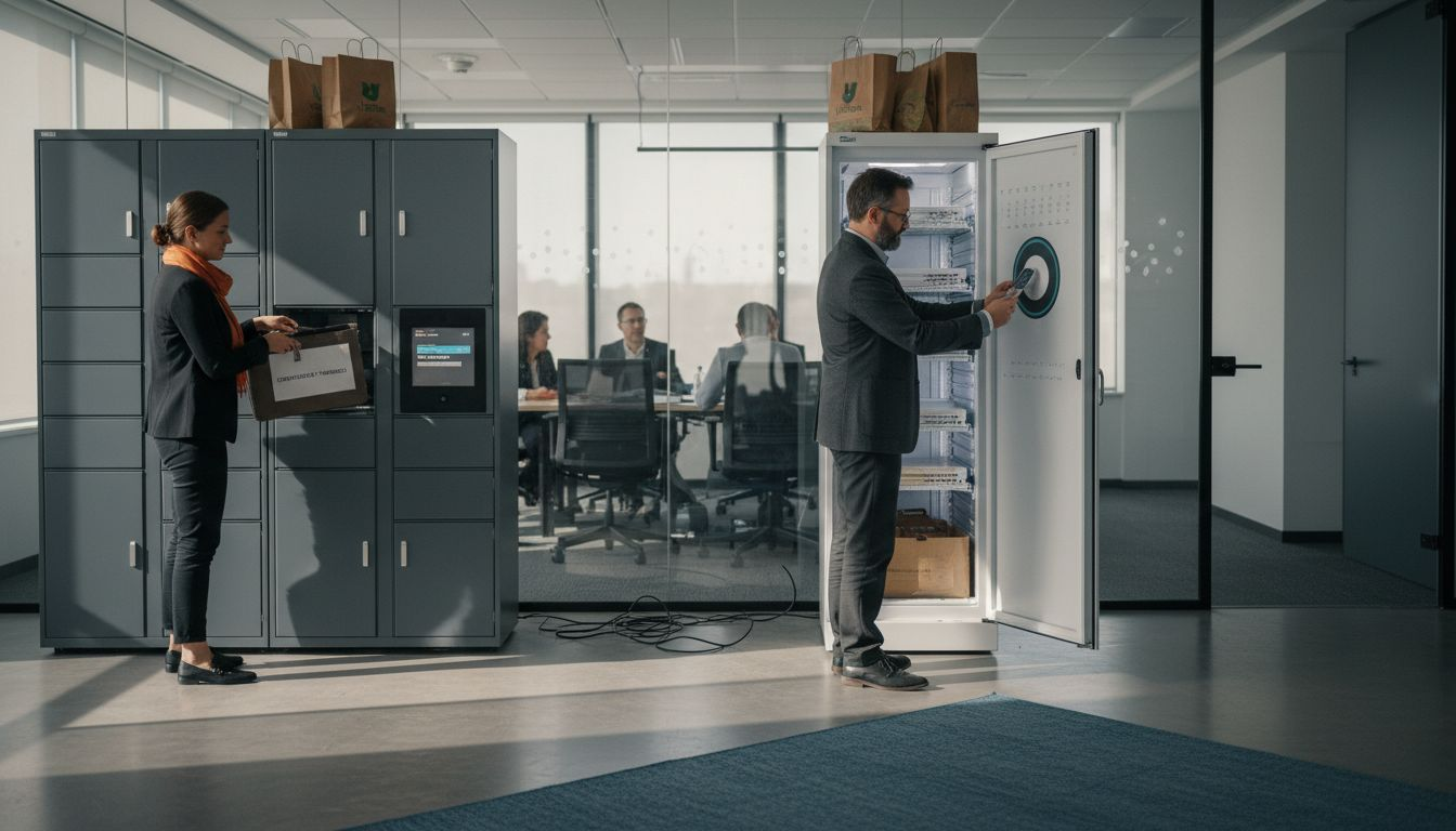 Employees using IT and parcel smart lockers