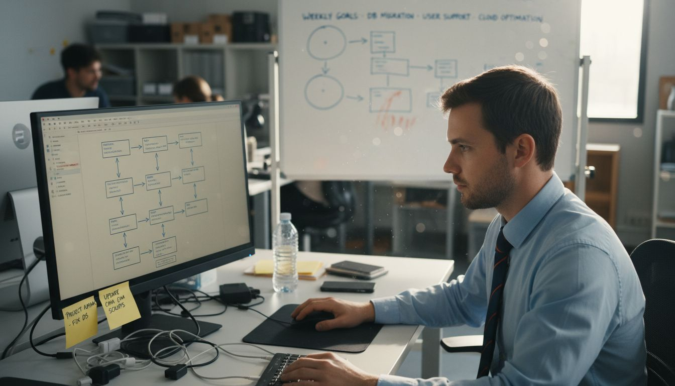 IT administrator configuring onboarding workflow office