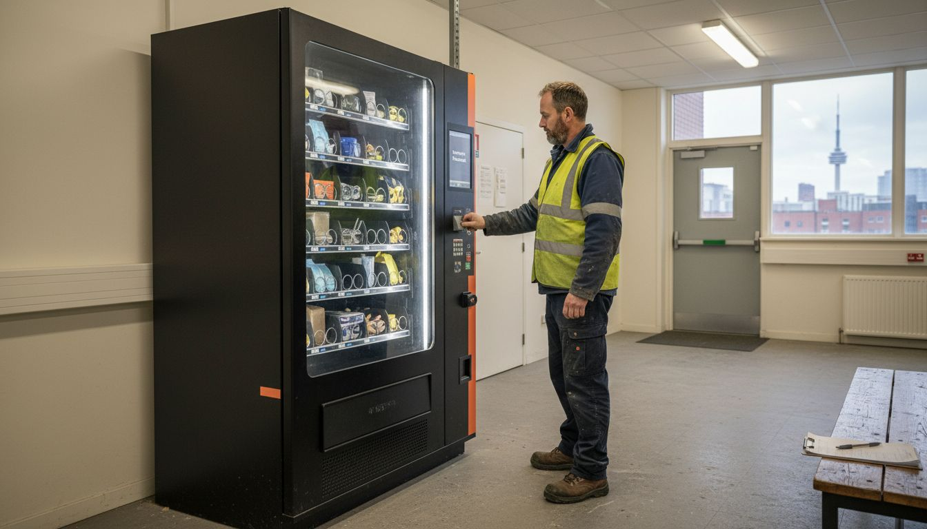 Manager using PPE vending machine in facility