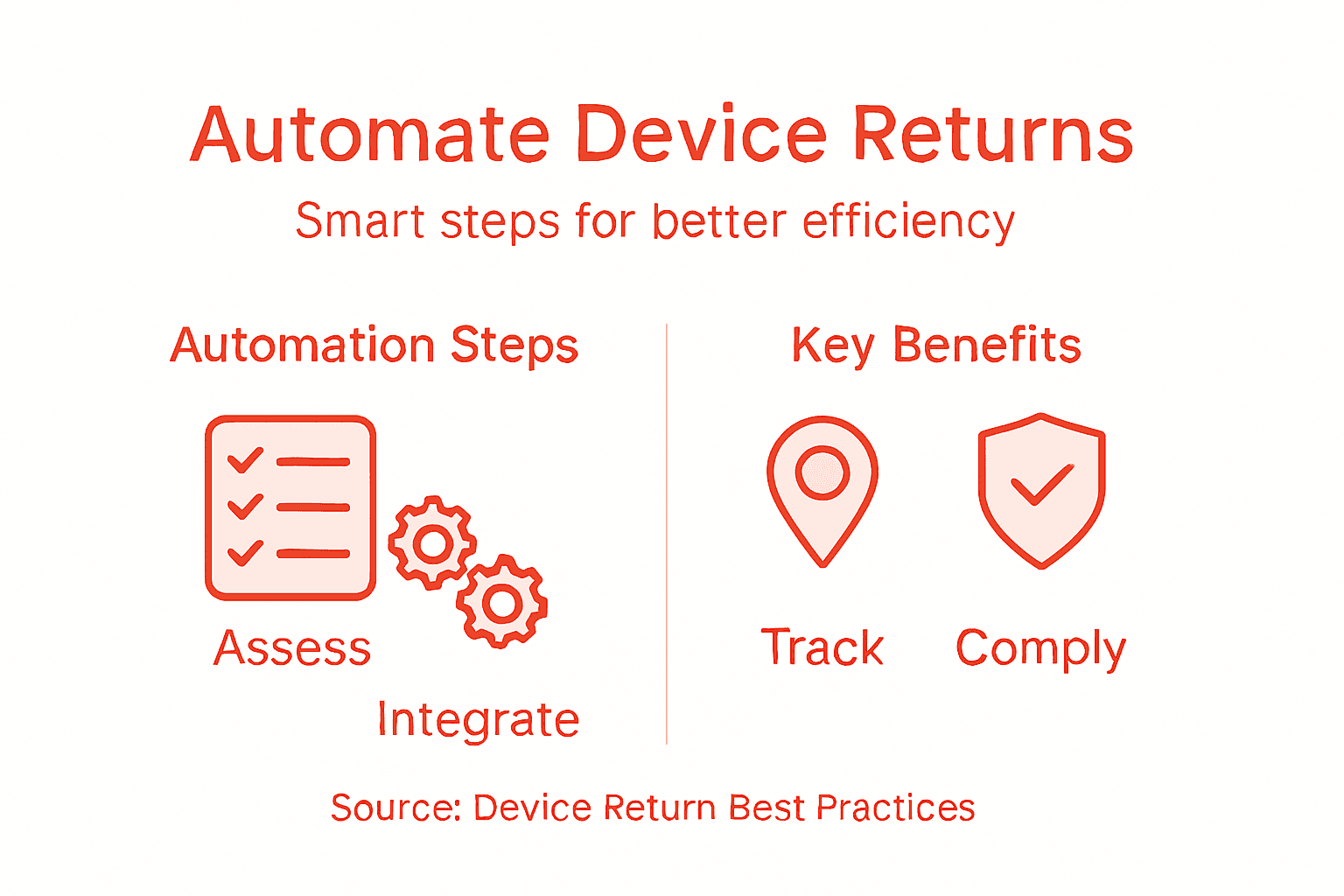 Infographic showing device return automation steps and benefits