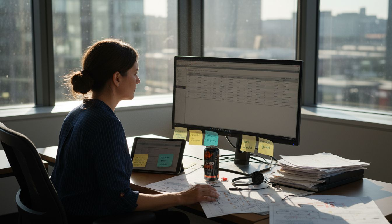 IT manager reviewing automation process reports