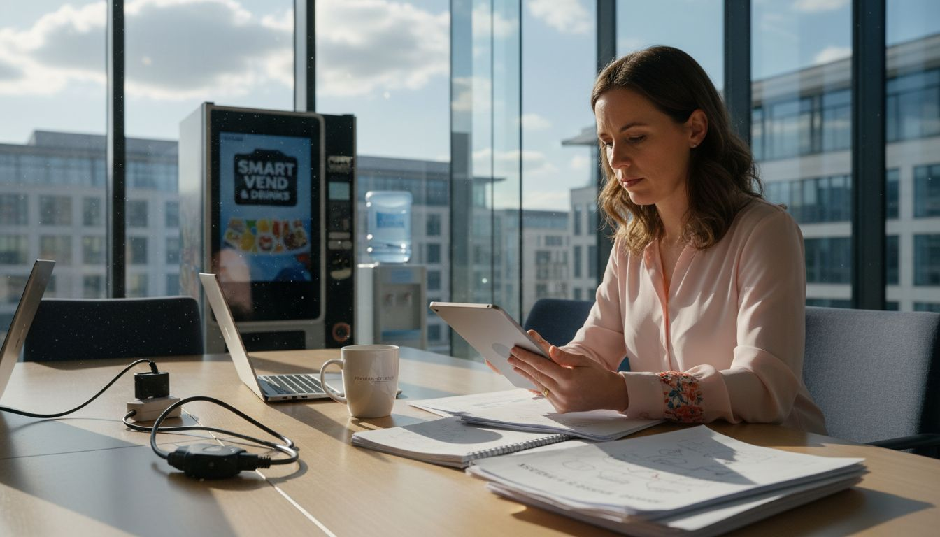 Manager reviewing smart vending machine tech