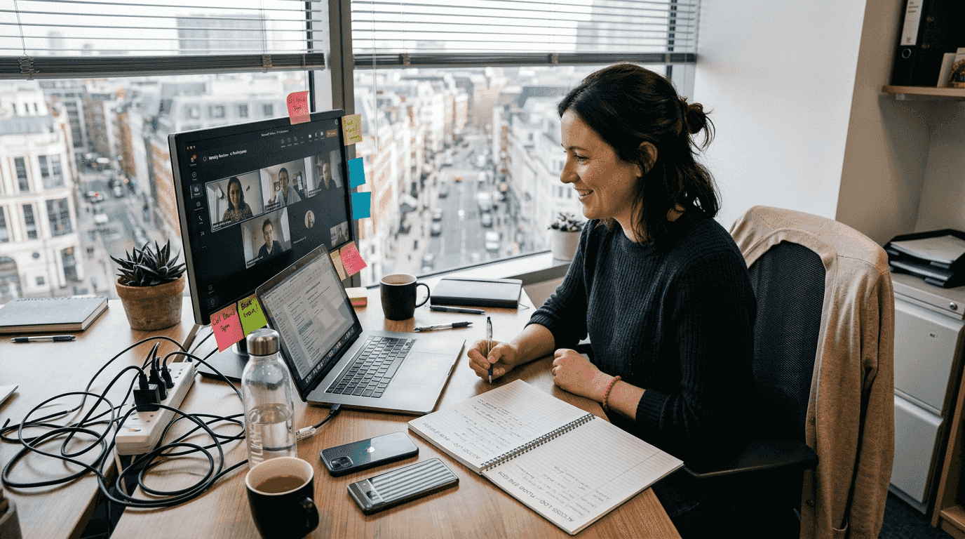 Woman managing IT access in office