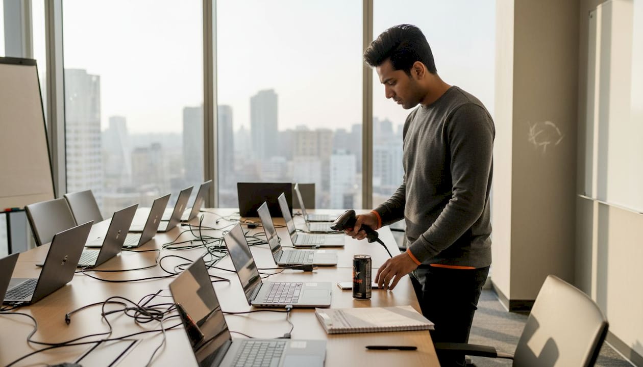 IT staff performing asset audit for replacements