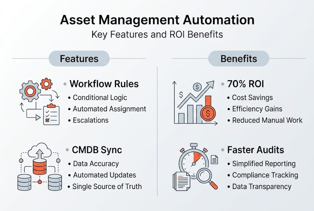 Infographic of automation features and ROI benefits