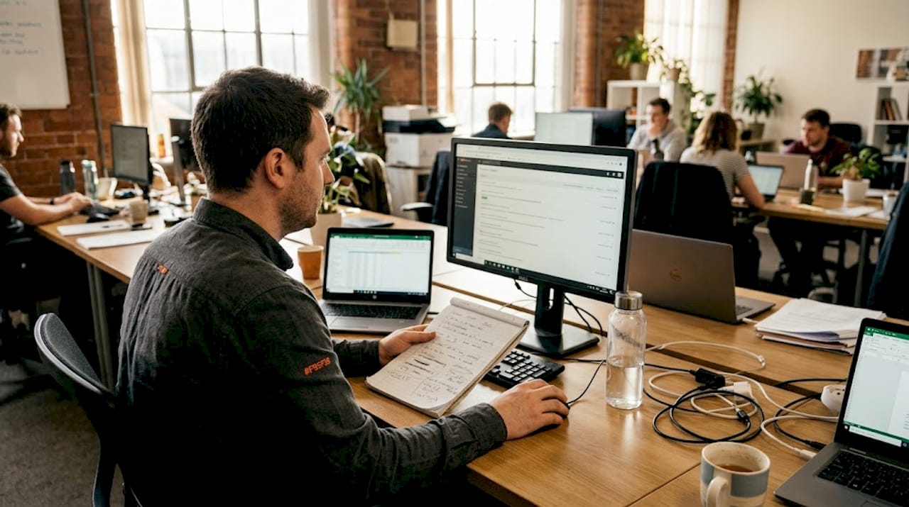 IT staff reviewing manual support tickets