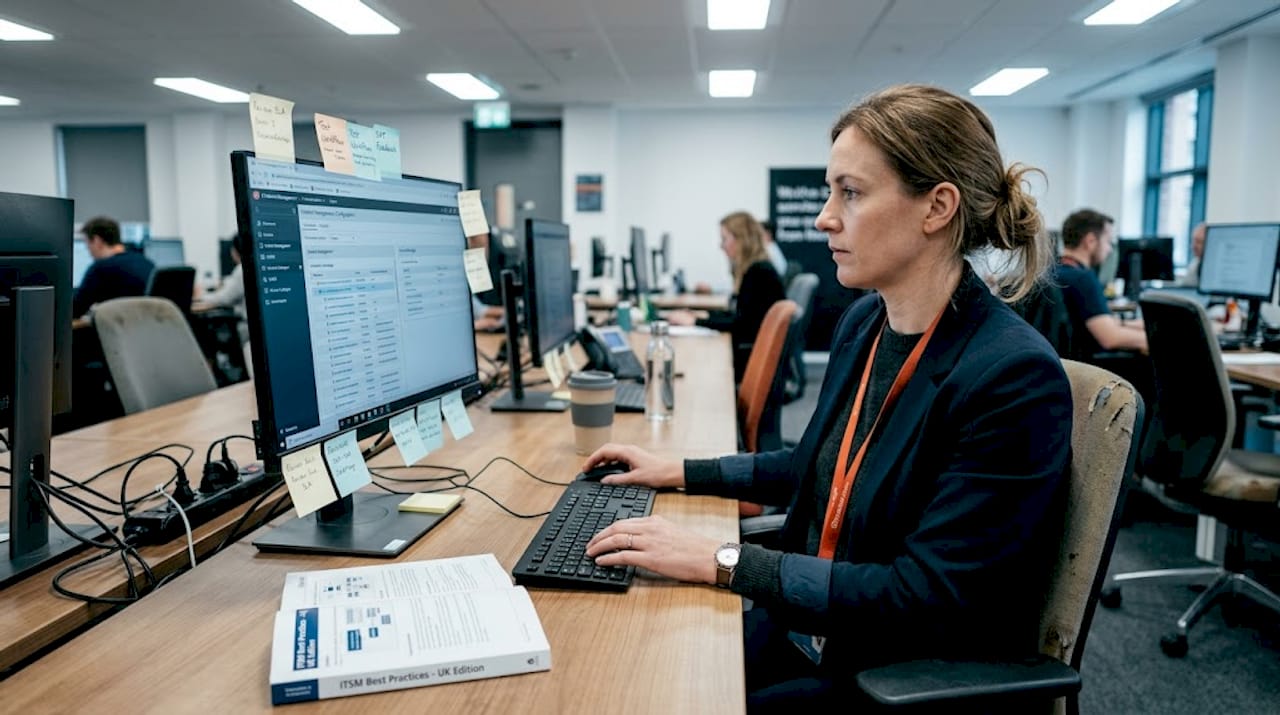 Employee configuring ITSM platform at desk
