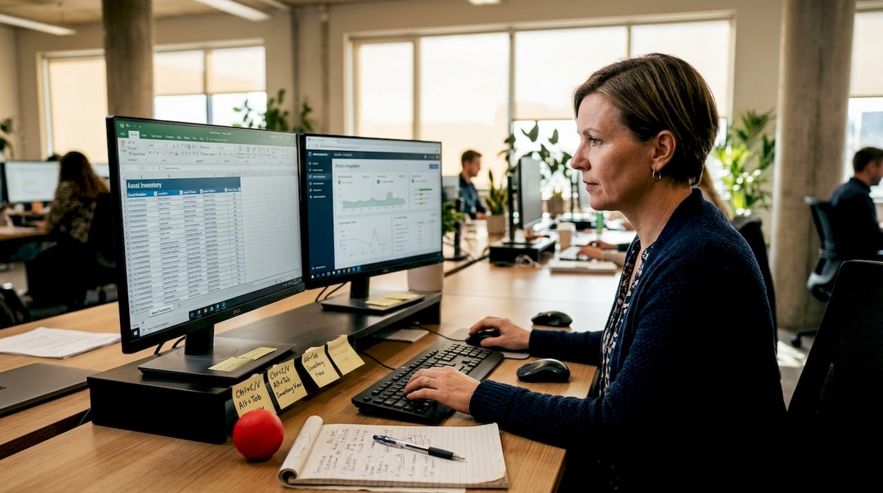 IT staff managing asset software integration at desk