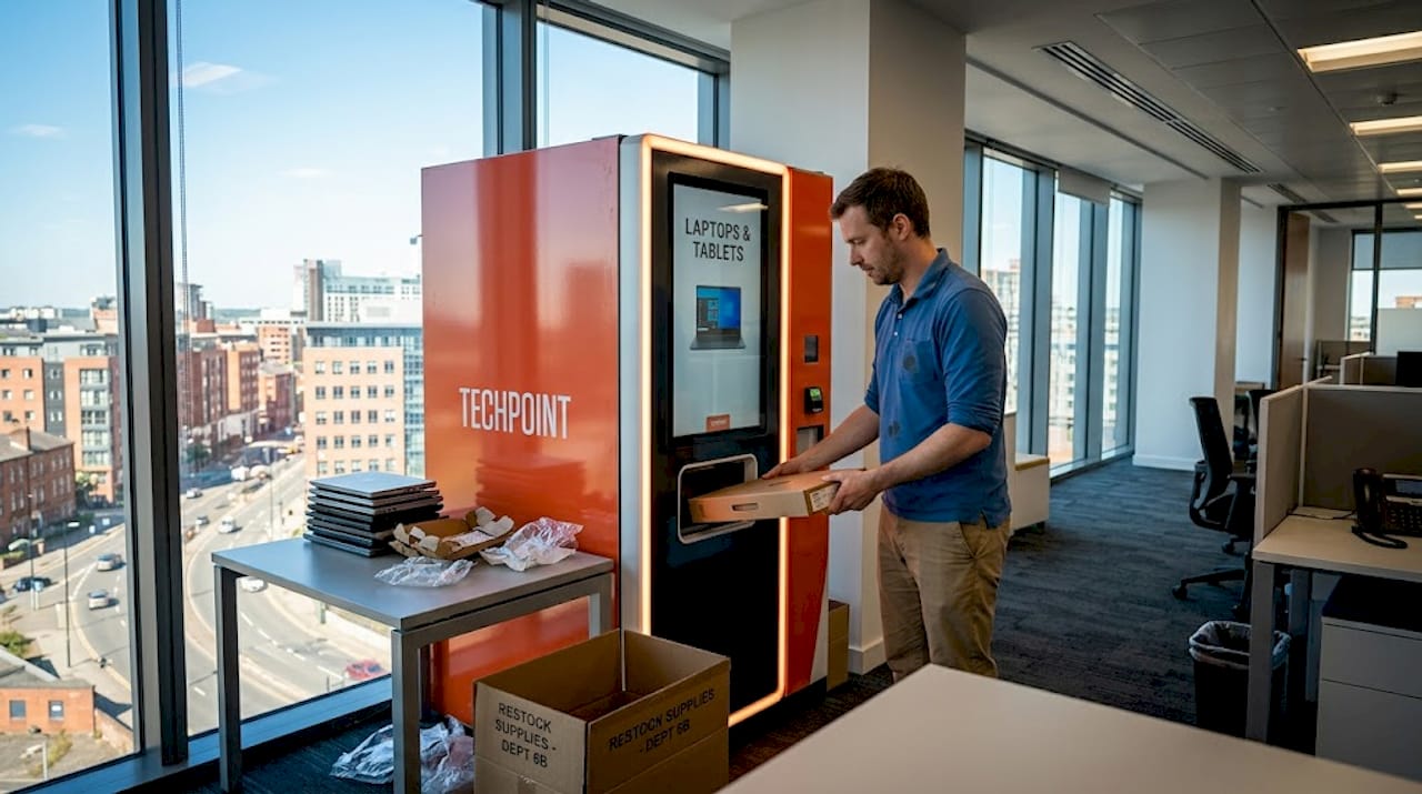 IT technician stocking smart vending machine