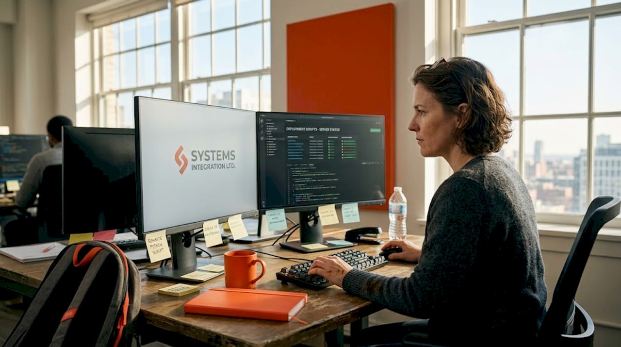 IT administrator configuring asset delivery in office