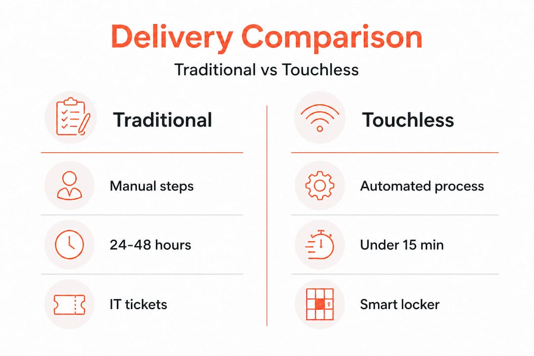 Infographic comparing traditional and touchless asset delivery