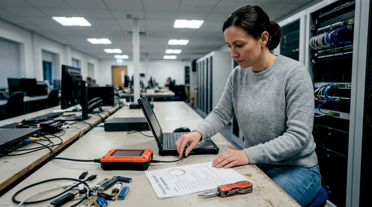 IT technician connecting smart locker integration