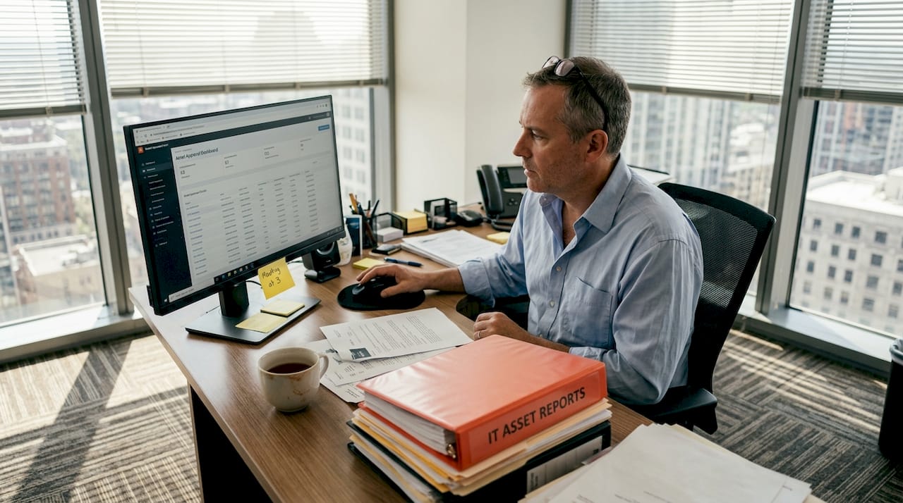 IT manager reviewing asset approval workflow
