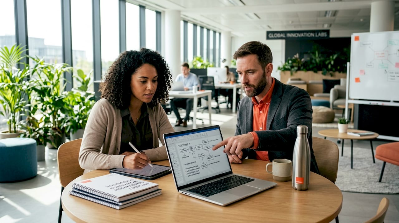 IT team discusses technology workflows together
