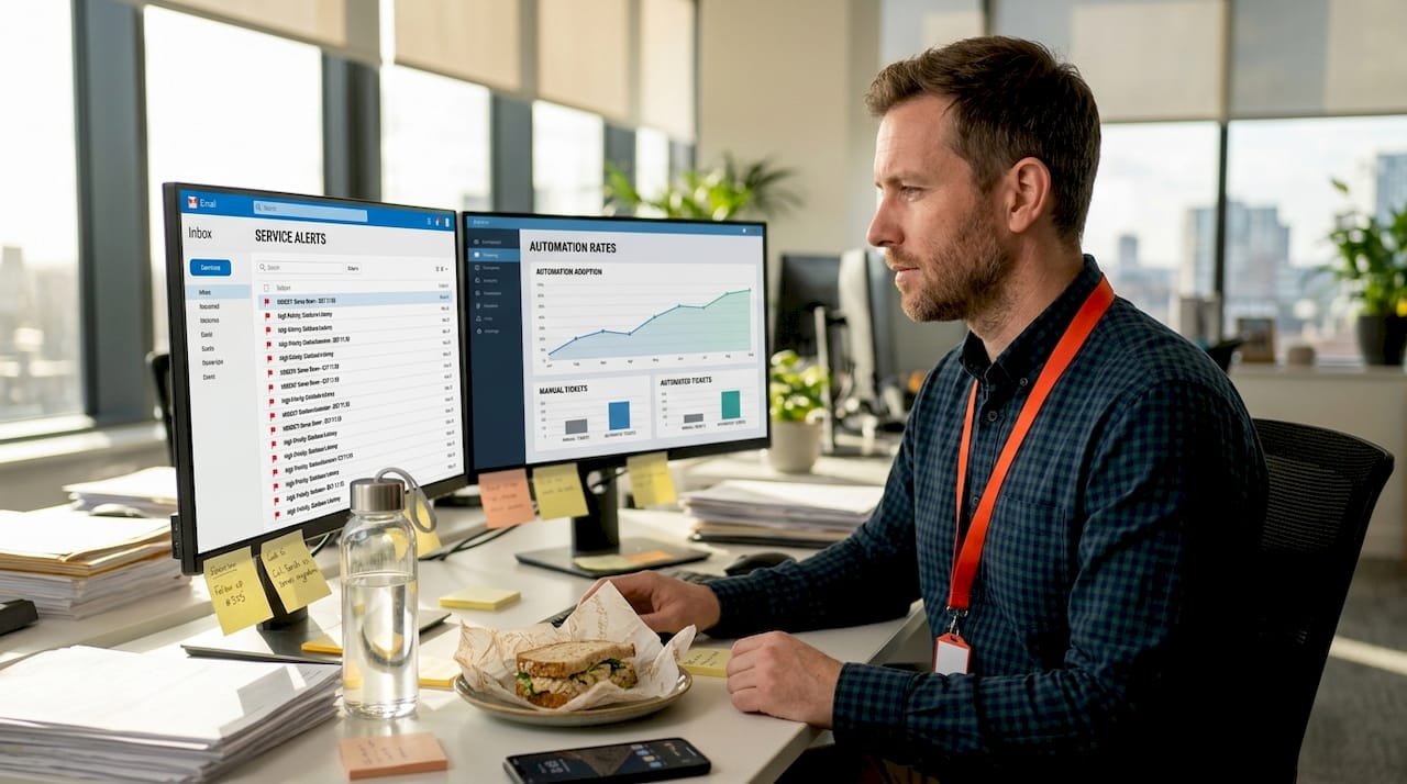Engineer monitoring AI ticketing dashboard