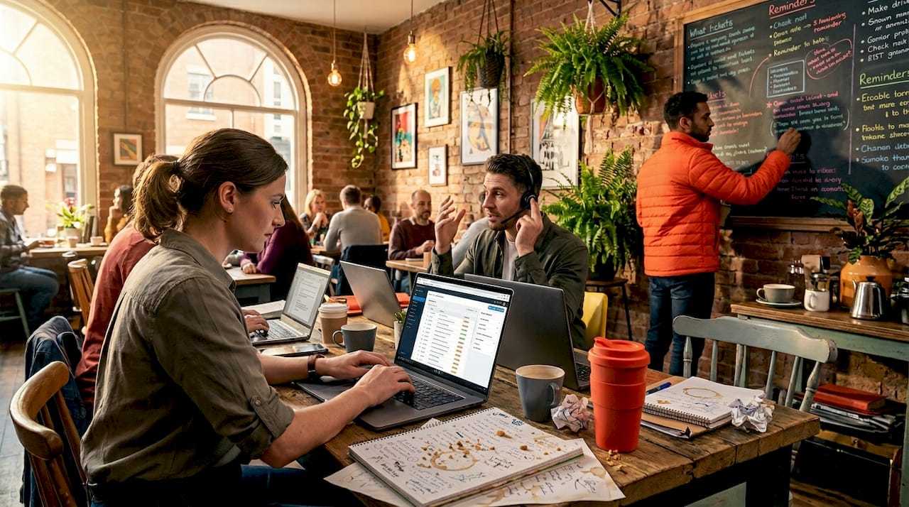 IT support staff handling tickets in office