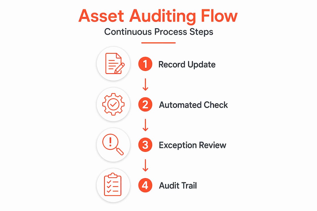 Infographic showing continuous IT asset auditing flow