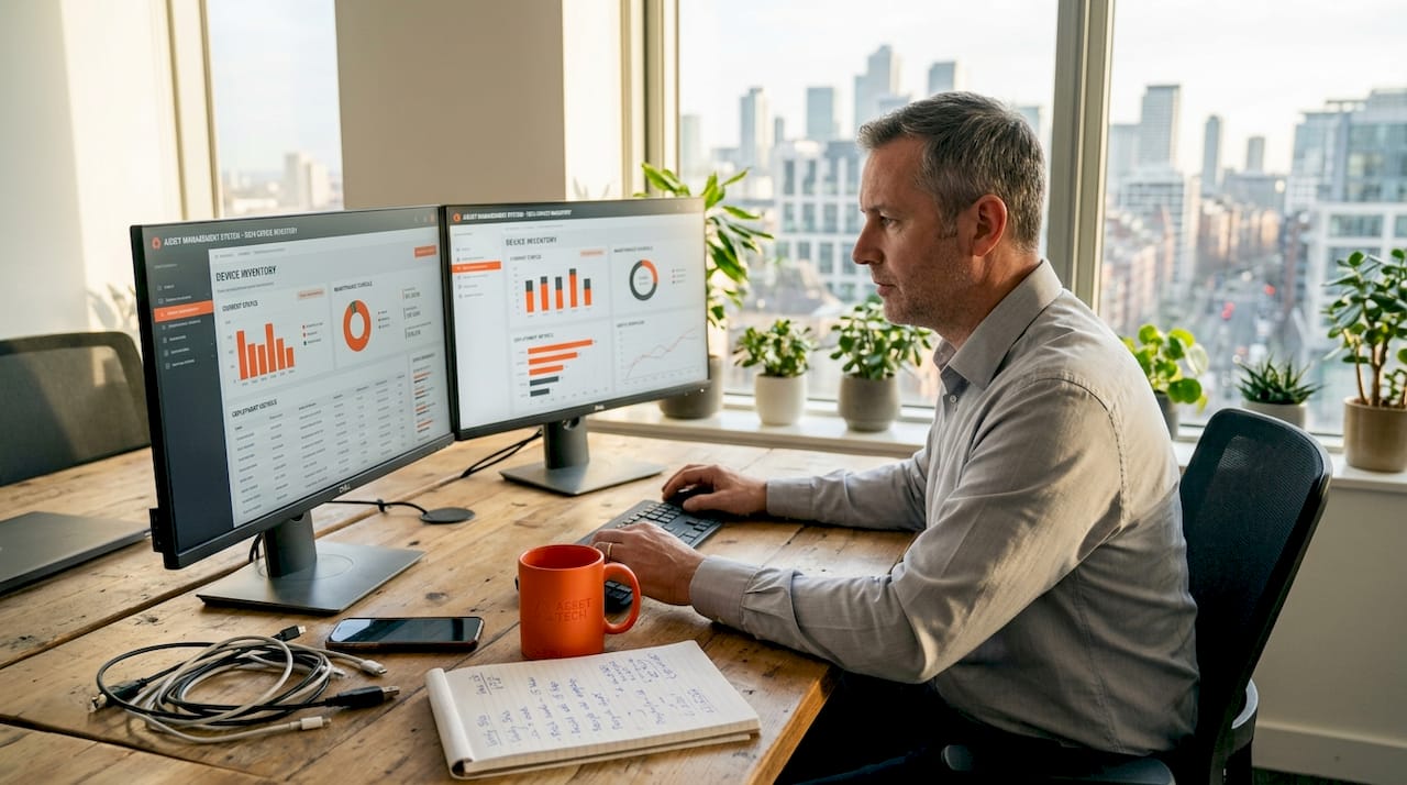 IT manager overseeing device inventory in office