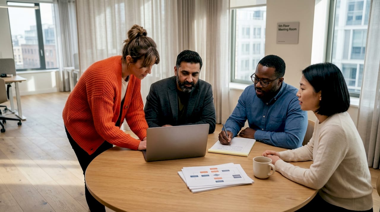 IT team collaborating in office meeting